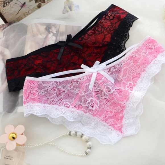 COPY - Red & Black  and Pink & white Cage Panties Lace panties with open crotch. - Picture 3 of 4